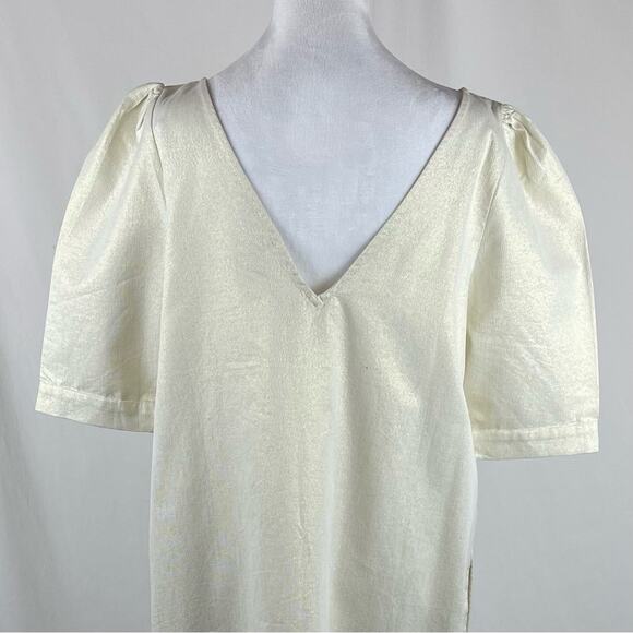 MNG Cream N Metallic Gold Cotton Blend Artist Boho Maxi Shirt Dress NWT Size 10 - Picture 6 of 13